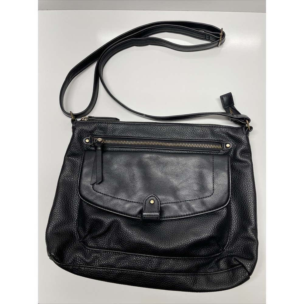 Everyday Crossbody Handbag Women Black Faux Leather‎ Lined Purse Shoulder Bag
